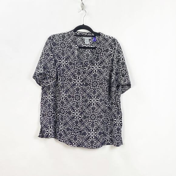 Catherines 14/16W Plus Womens Black White Floral Print Shirt Blouse Top - Picture 1 of 5